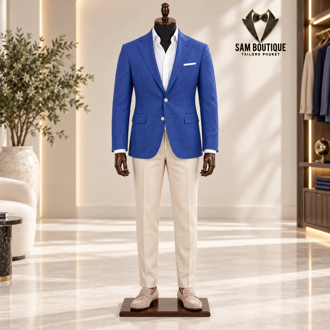 Cobalt Blue Blazer Outfit made to measure by Sam Boutique Tailors Phuket