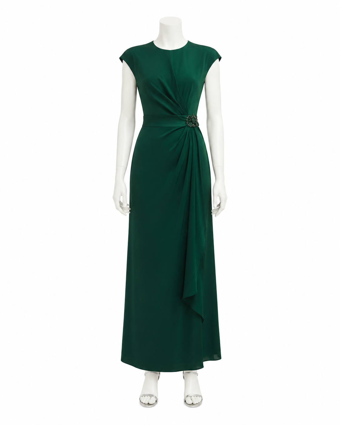 Emerald Draped Evening Gown — made to measure by Sam Boutique Tailors Phuket