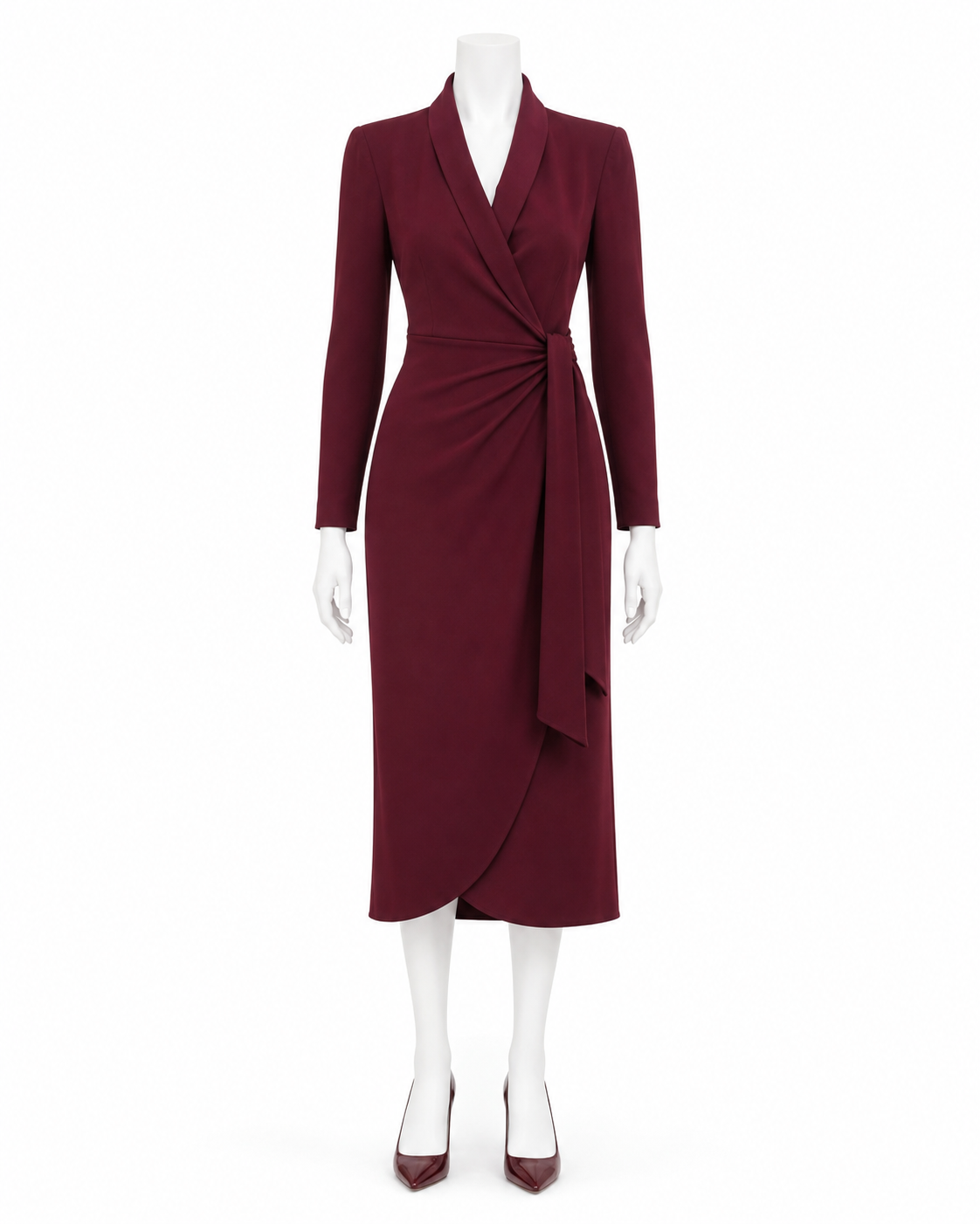 Burgundy Shawl Collar Wrap Dress — made to measure by Sam Boutique Tailors Phuket