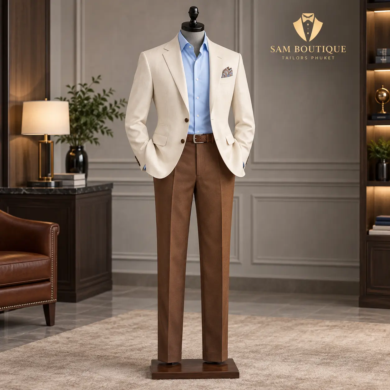 Cream Blazer Outfit made to measure by Sam Boutique Tailors Phuket
